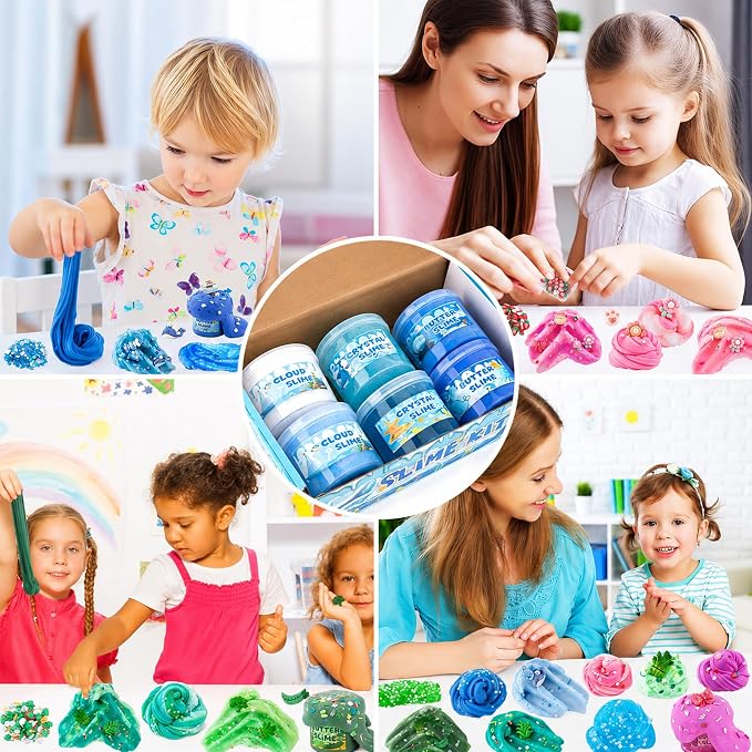 6-Pack Blue Slime Kit for Kids, Butter Cloud Squishy Birthday Gift Set | Party favor, goodie bag stuffer, Easter basket filler and sensory slime toy for boys and girls ages 4-10