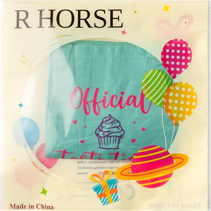 R HORSE Kid Apron and Chef Hat Set 2Pcs Adjustable Green Cooking Children Kitchen Apron, Dress up Role Play Chef Toy Funny Cooking Baking Painting and Training Kit for Kids Birthday Party Gift