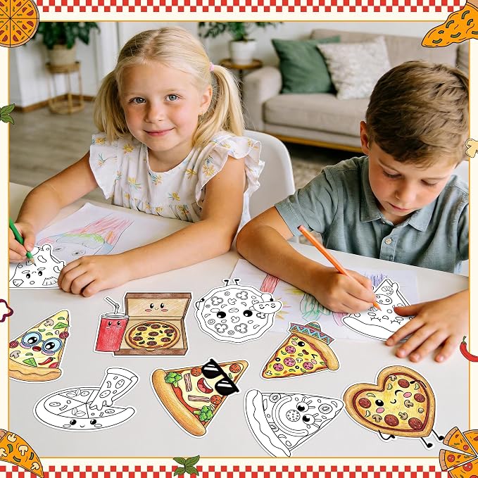 Pizza Coloring Arts Craft Kits - 30Pcs Pizzas Themed Color Your Own Magnets for Kids Delicious Pizza Blank DIY Coloring Magnets for Summer Holiday Party Fridge Refrigerator Classroom Activities Decors