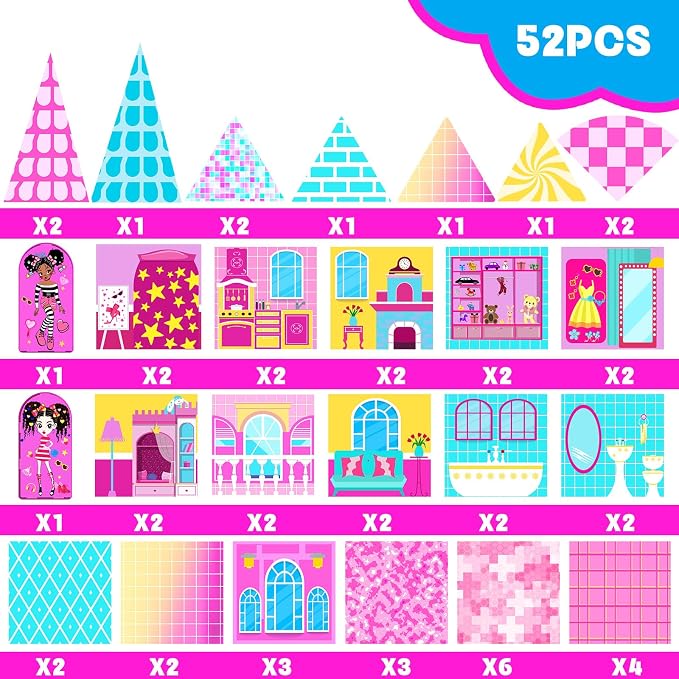Magnetic Tiles 52PCS Magnetic Building Blocks for Kids Ages 3-5 4-8, STEM Montessori Preschool Classroom Must Haves, Toddler Sensory Educational Toys for Boys Girls, Christmas Birthday Gift(Pink)