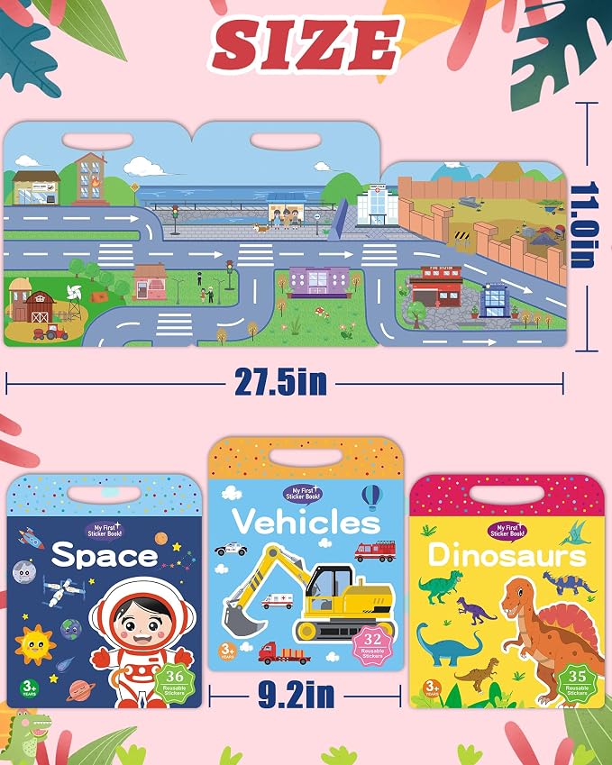 Benresive Reusable Sticker Book for Toddlers, Stickers for Kids, Travel Toy | Toddler Toys, Boys Girls Birthday Gifts, Airplane & Road Trip Essentials Kids, No Mess Waterproof Toddler Crafts Activities