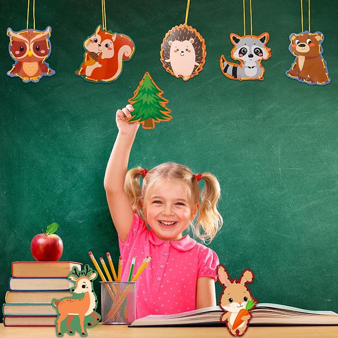 Pajean 10 Pcs Kids Lacing Cards Double Sided Animal Sewing Cards Kits 10 Styles Lacing Toy Crafts for Toddler Ages 6+ Developing Imagination Preschool Learning Activity Supplies(Forest Animals Style)