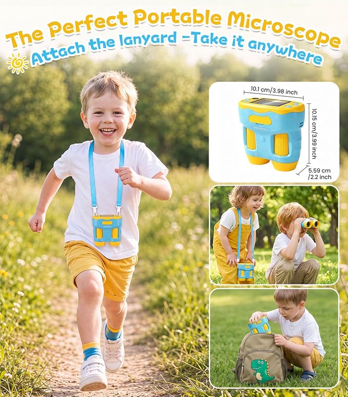 Handheld Digital Microscope for Kids, STEM Science Kits Ages 4-12 | 32G Card & Selfie Camera, 2.4" Screen 1000X Rechargeable Pocket Microscope, Edu Summer Birthday Gifts Toys for Boys & Girls