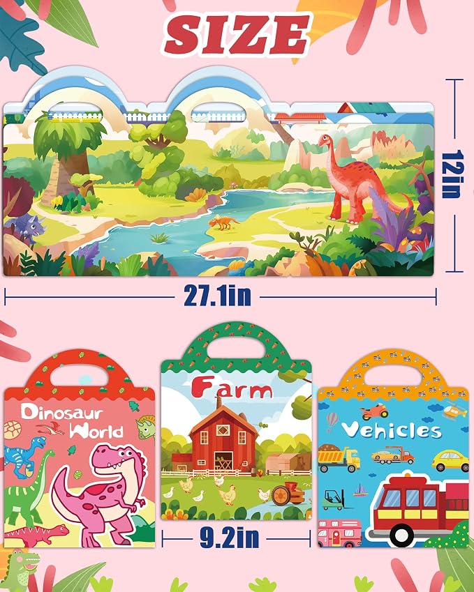 Benresive Reusable Sticker Book for Toddlers, Stickers for Kids, Travel Toy | Toddler Toys, Boys Girls Birthday Gifts, Airplane & Road Trip Essentials Kids, No Mess Waterproof Toddler Crafts Activities