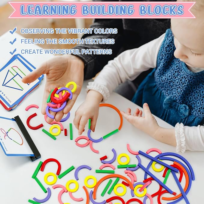 STEM Toys for Creative Learning Sticks & Rings Shape Building Blocks 160PCS Pattern Blocks Puzzle Educational Resources Montessori Toys for Preschool and Kindergarten Girls and Boys Ages 5+