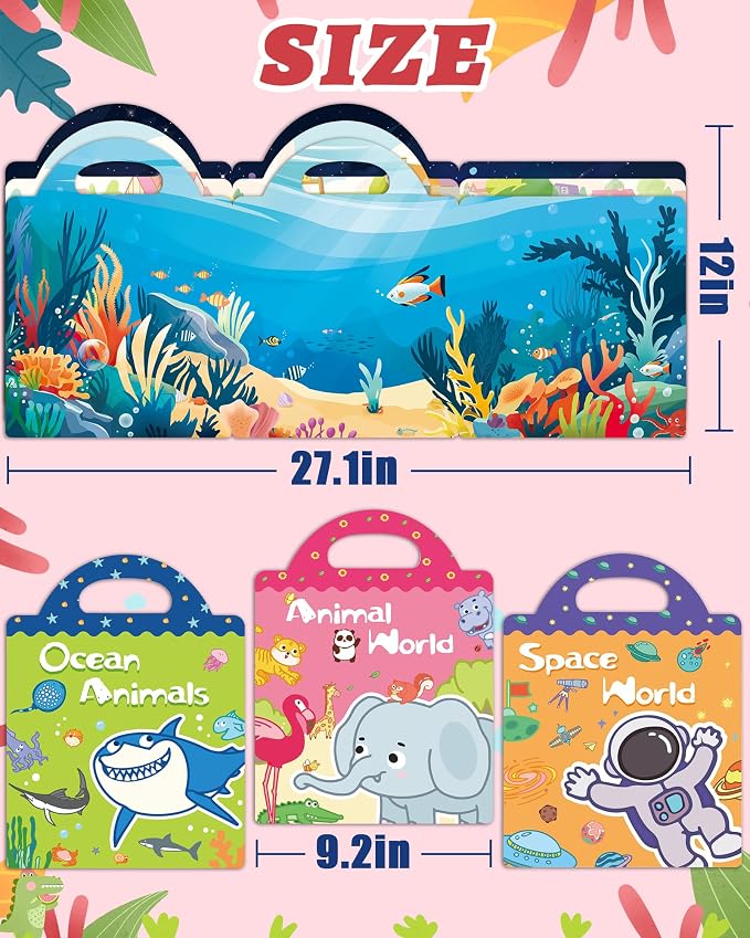 Benresive Reusable Sticker Book for Toddlers, Stickers for Kids, Travel Toy | Toddler Toys, Boys Girls Birthday Gifts, Airplane & Road Trip Essentials Kids, No Mess Waterproof Toddler Crafts Activities