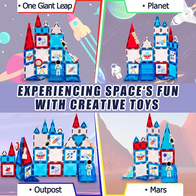 Magnetic Tiles 58 Pcs, Space STEM Building Blocks Toy for Kids | Inspires creativity, imagination, and problem-solving skills through hands-on STEM construction play