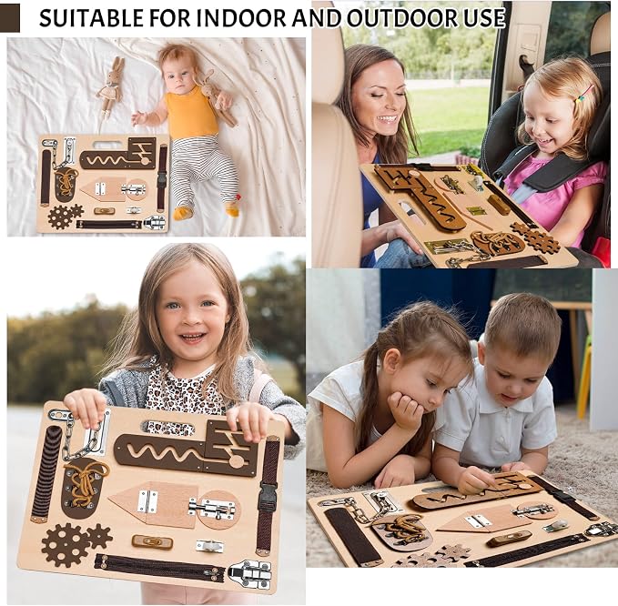 Montessori Busy Board for Toddlers, Wooden Sensory Toys, Preschool Learning Activities for Fine Motor Skills Travel Toy, Basic Life Skills Educational Gifts for 1, 2, 3 Years Old Kids Boys Girls | Preschool Learning Activities, Basic Life Skills, Fine ...