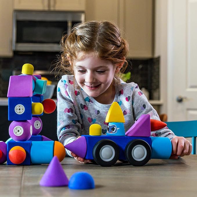 Blockaroo Magnetic Foam Building Blocks 17-Piece Critter Set for Toddlers | Soft Magnetic Foam Blocks, 360-Degree Rotation, Floating Bath Toy, Sensory Play, Dishwasher Safe, STEM Building, Ages 3-5