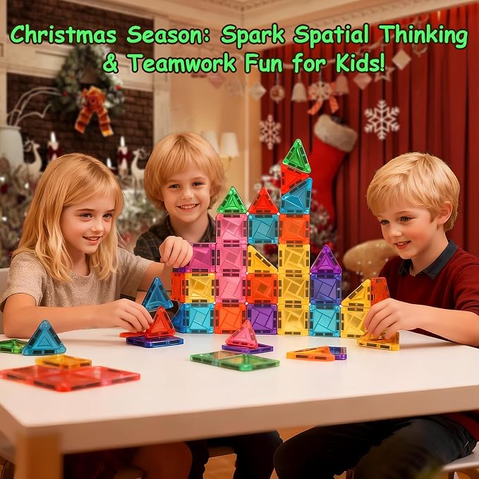 Magnetic Tiles 42PCS 0.8in Portable Magnet Toys for Kids,Travel Magnetic Blocks with Metal Storage Box,Stacking Magnets Sensory Tiles for Toddlers Ages 3+