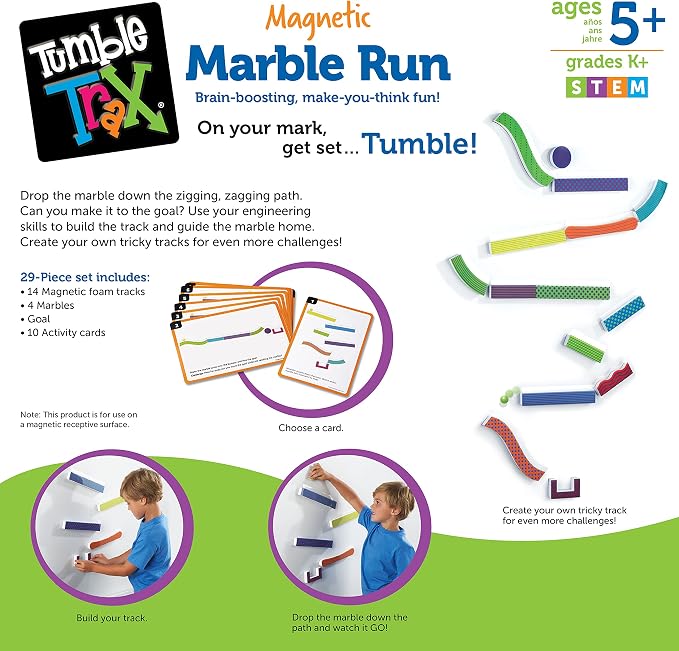 Learning Resources Tumble Trax Magnetic Marble Run | STEM Toys, Marble Runs for Kids 4-8, Marbles for Kids, Gravity Maze, Marbles Game, Ball Maze Toy, STEM Magnetic Track Toy