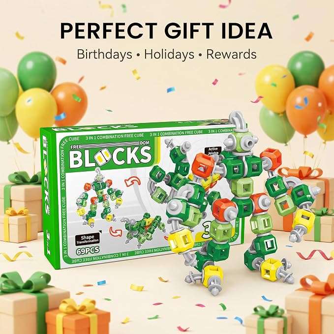 Creative 3-in-1 Insect Robot STEM Building Toys for Kids Ages 4-8 | 69 Pieces Blocks, Supports Repeated Disassembly & Free Building, Easy to Carry for On-the-Go Play, Gift-Ready Packaging