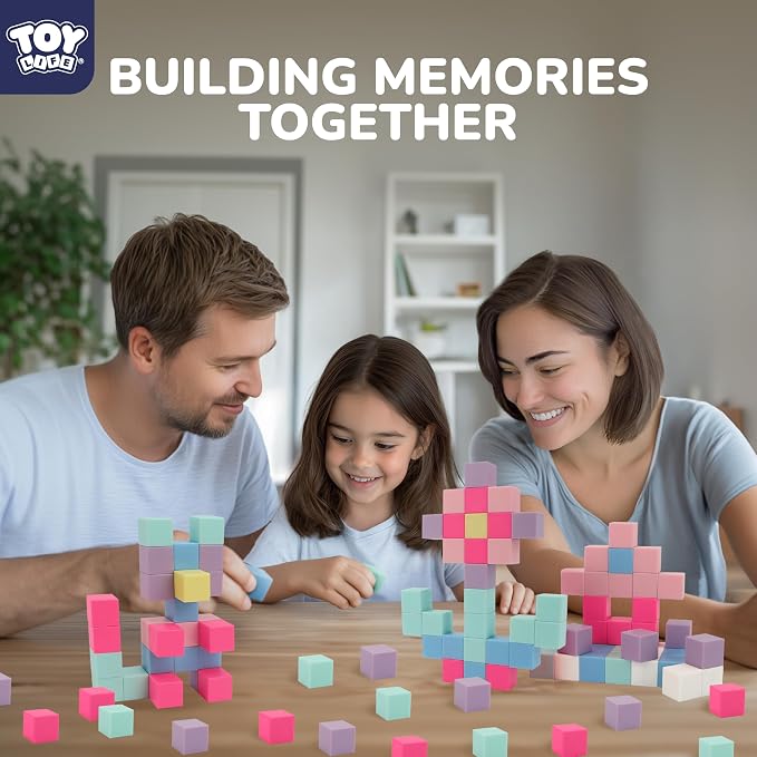TOY Life Pastel Magnetic Blocks, 64-Piece STEM Set, Ages 3-8 | eight soft colors, smooth ABS cubes, open-ended construction, spatial play, birthday gift
