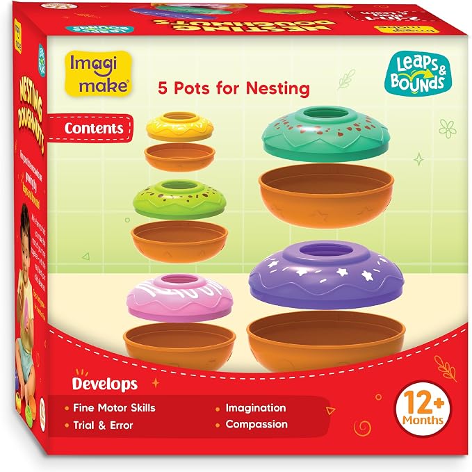 Imagimake Leaps & Bounds - Nesting Doughnuts, Montessori Toy, Ages 12M+ | Early Learning Montessori Toy, Learn Colors, Sizes & Stacking Skills, Birthday Gift for Boys & Girls Ages 1,2,3 Years Old
