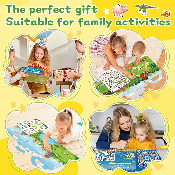 Reusable Jelly Sticker Books, Large Sticker Books for Toddlers, Stickers for Kids, Travel Toys for Children 3-6, Toddler Craft Activities, Birthday Gifts for Boys & Girls