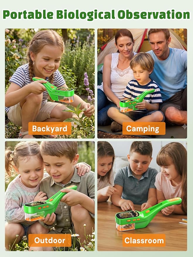 Acoath Bug Catcher, 2.4" IPS Screen Bug Catching Kit, Microscope for Kids | Handheld Digital Miniscope, Outdoor STEM Toy Portable Pocket Microscope Gifts for Age 5 6 7 8 9 10 11 12