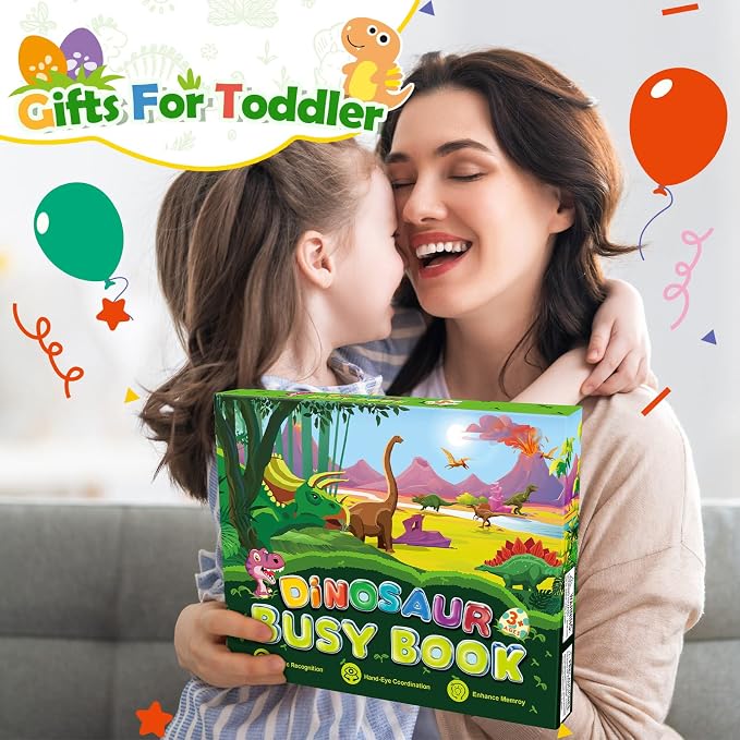 MDINGTD Dinosaur Toys for Kids 3-5, My Preschool Busy Book Montessori Toys for 3 4 5 6 7 Year Old Boys Girls Preschool Learning Homeschool Activities Birthday Gifts for Kids Ages 2-4 5-7
