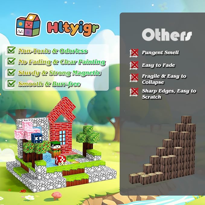 Magnetic Blocks Toys for Kids Age 3+, Forest World, 150PCS | Magnetic Building Cube, Construction Toys for Boys & Girls Age 3-4 5 6 7 8-12, Sensory Tiles Building Gift for Birthday