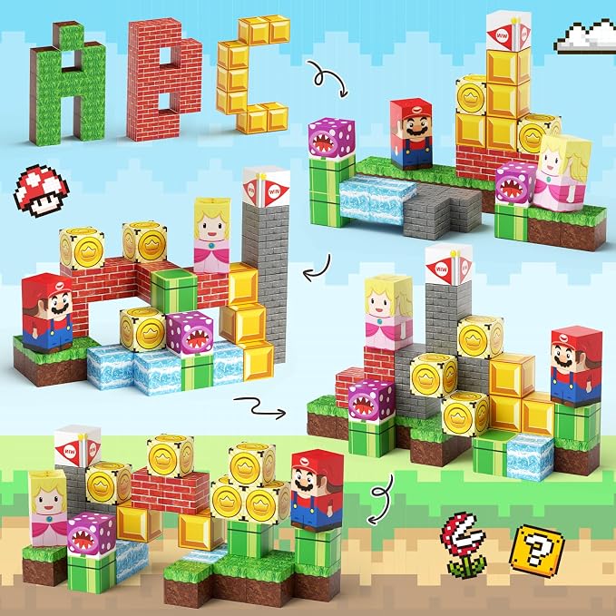 WMXDU Mini Magnetic Blocks Travel: Magnetic Building Toys with Iron Box | Adventurer-Themed 35PCS Building Set, Travel-Size Iron Box Prevents Lost Pieces, 60+ Min Quiet Play on Trips, Great Gift