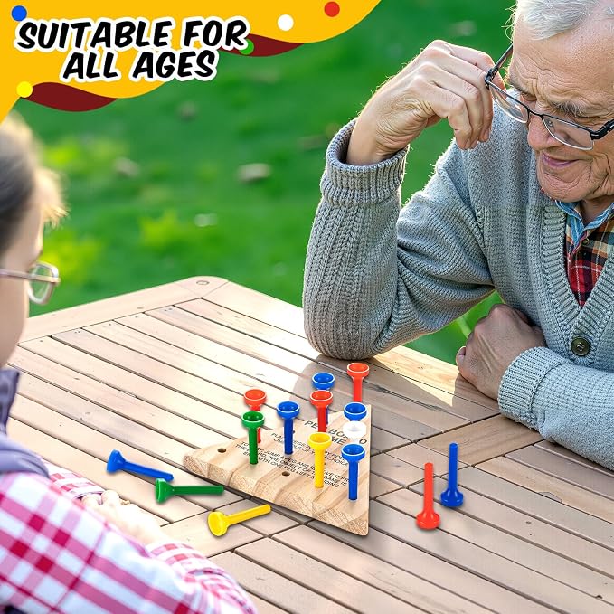 Skylety 6 Pack Triangle Peg Games Wooden Board Table Game for Family Boys Girls Adults, Learning Toys Travel Peg Jump Toys Triangle Puzzle Brain Teaser Christmas Gifts (Multicolor)