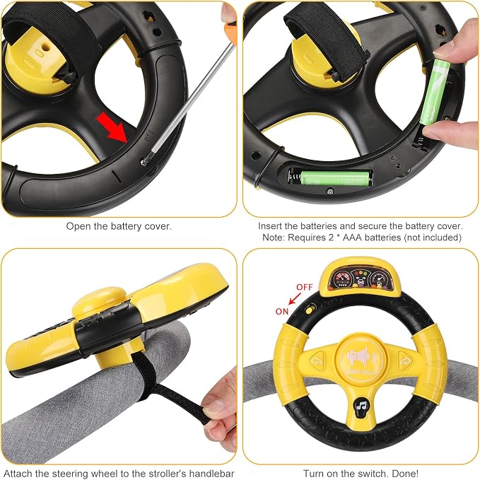 Accmor Upgraded Steering Wheel Toy for Stroller Shopping Carts, Music Sound Simulated Steering Wheel Toy, Universal Detachable Funny Pretend Driving Toy Accessories for Stroller Shopping Carts
