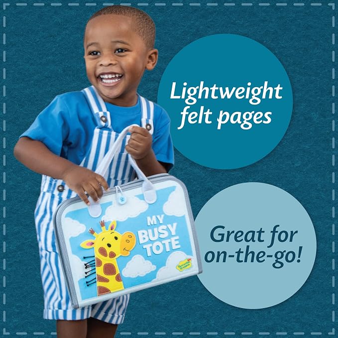 Peaceable Kingdom My Busy Tote Soft Book | My Busy Tote. Includes 10+ Fine Motor Learning Activities – Features snaps and zippers. Ages 18+.