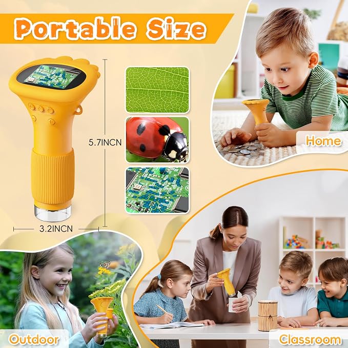 Microscope for Kids, Ahalfcit 1000X Handheld Digital Microscope with 2â HD IPS Screen, Portable Mini Camera for Exploring Nature, Science Educational Toy, Birthday Gift for 3-12 Years Old Boys Girls