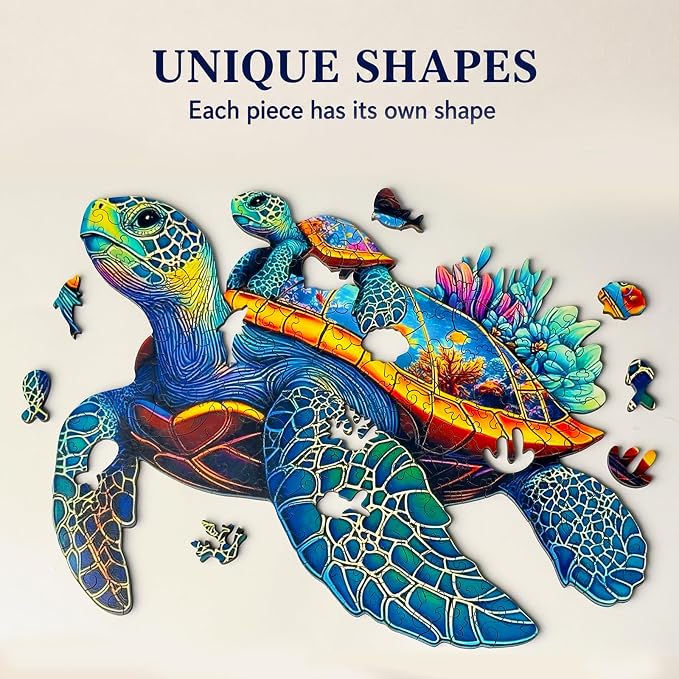 Wooden Jigsaw Puzzles for Adults Teens Kids, Parent & Baby Sea Turtle Wood Puzzle, Wooden Puzzles for Adults, Unique Animal Shaped Puzzle, Fun Challenging Family Games, 300pcs 15.5" x 11.7"