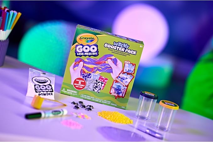 Crayola Mystery Goo Making Kit, Slimy DIY Craft for Kids, Sensory Fidget Putty, Less Mess Activity, Includes Mix Pouches & Mix Ins, Gift for Kids, 6+