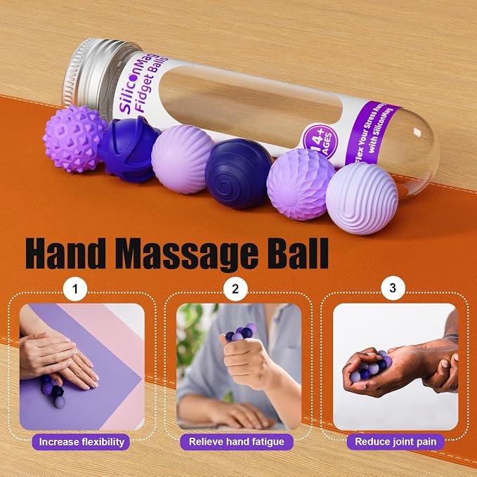 Magnetic Fidget Balls, 6 Pack Silicone Sensory Toys for Adults & Teens | Quiet Stress Relief Balls for Office, Fun Desk Toys with Textures, Calming & Relaxing Gift for Men & Women