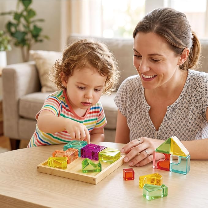Rainbow Building Blocks for Kids, Montessori Color Matching Block Toys 3-6 | 18 PCS Acrylic Color Sorting Game, Montessori Stacking Toy for 3 4 5 6 Year Old,Educational STEM Creative Toys for Boy Girl