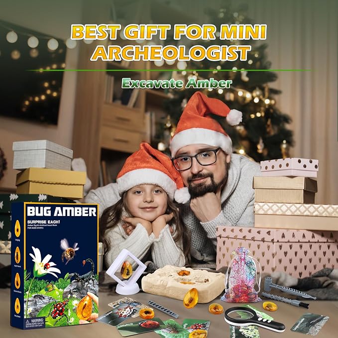 Woumserta Amber Dig Kits, Bugs Toys for Kids 5-7, 8 Insects Specimens Gifts | Fossil Dig Toys Bugs Science Kits for Bug Collection, Insect Toys for Boys Girls 5-7 8-12 Year Old Birthday Gifts