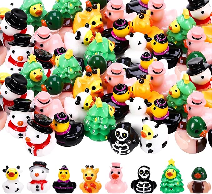 40 Pack Mini Resin Ducks Bulk, Novelty Tiny Duck Dress Up to Hide | Mallard, Cow, Giraffe, Holiday Theme, Unique Little Ducks Party Favor for Halloween, Christmas, Birthday(8 Styles)