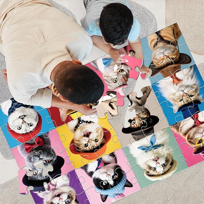 Jumbo Floor Puzzle for Kids,48 Piece Cute Cat Jigsaw Puzzle Ages 3-8 | Pet Cat Puzzle,Extra-thick Cardboard,Preschool Learning Toy,35x24 in Completed,Ages 3-8,Educational Gift for Boys and Girls