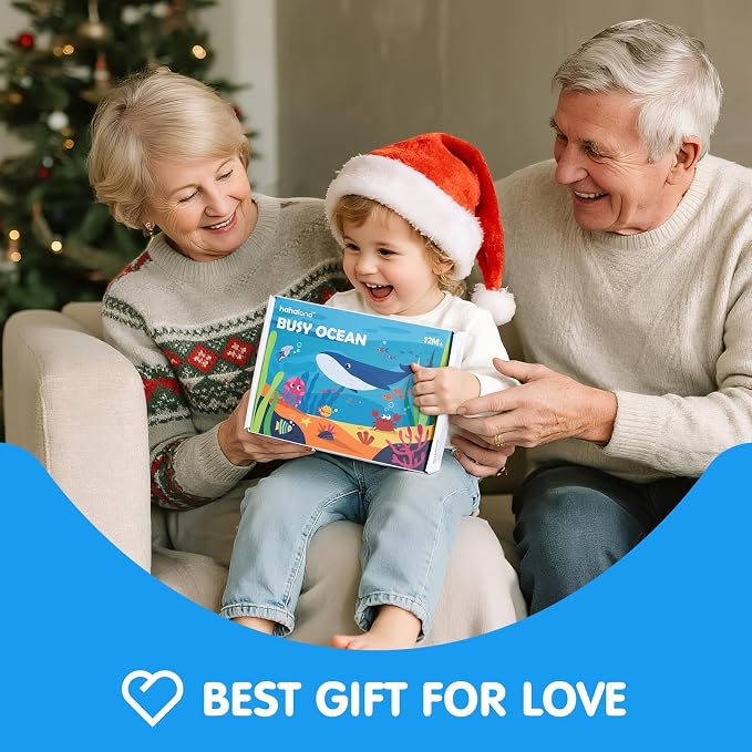 hahaland Ocean Busy Book for Toddlers 1-3, Busy Board for 1 Year Old Girls | Montessori Sensory Activity Toys, Travel Toy for 1 2 3 Year Old, Educational Fine Motor Skills Learning Toys, Birthday Gifts