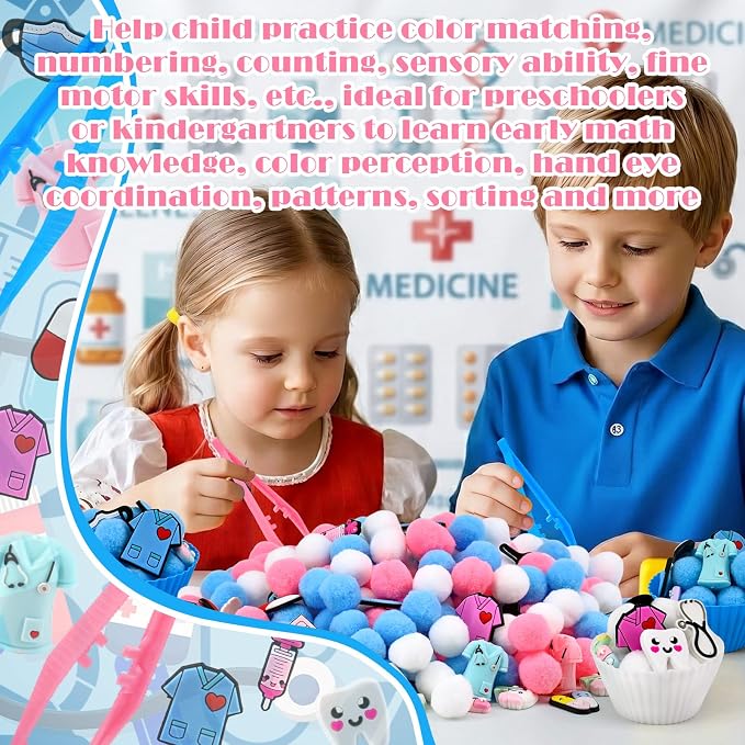 159 Pcs Doctor Sensory Bin Items Pretend Play Doctor Kit Counting Sorting Sensory Bin Filler Fine Motor Capsules Tooth Model Face Mask Counts for Summer Counting Sorting