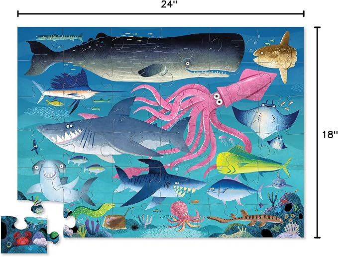 Crocodile Creek 36-Piece Jigsaw Floor Puzzle - Shark Reef - for Kids Ages 3-5 - Heavy-Duty Shaped Box for Storage - 24" W x 18" H Finished