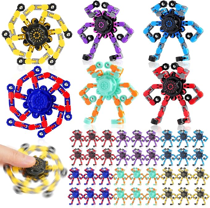 36PCS Transformable Fidget Spinners,Fidget Party Favors,Sensory Bulk Robot Fidget Stress Relief Toys for Kids Boys Girls 8-12,Fingertip Gyros Sensory Toys for ADHD