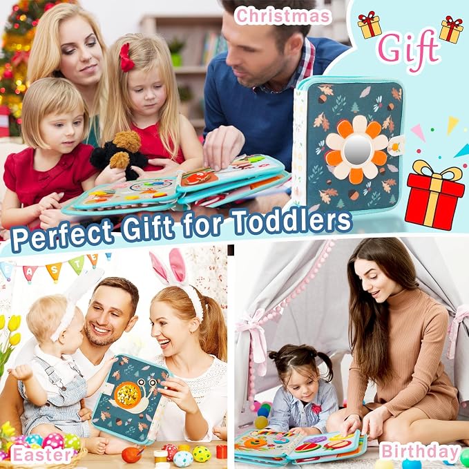 Busy Book for Toddlers 1-3, Montessori Toys Busy Board for Boy Girl Gifts | Quiet Activity Books for Baby, Toddler Travel Toys for Car Airplane, Learning Fine Motor Skills