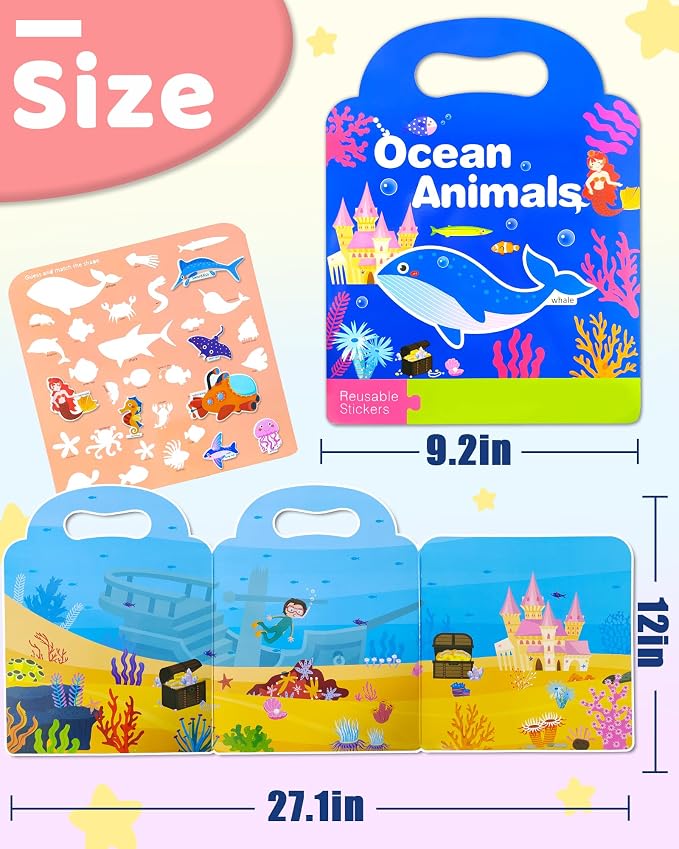 Benresive Reusable Sticker Book for Toddlers, Stickers for Kids, Travel Toy | Toddler Toys, Boys Girls Birthday Gifts, Airplane & Road Trip Essentials Kids, No Mess Waterproof Toddler Crafts Activities