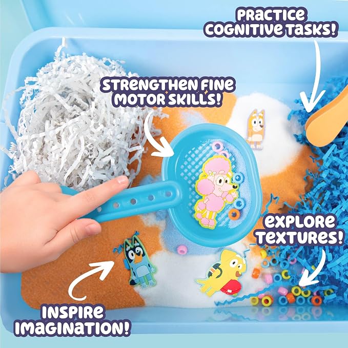 Official Bluey Seek & Find Sensory Bin, Ready-to-Use Sensory Toys, Sensory Bin for Kids with Lid, Play Sand, Scoops & Tongs, Exclusive Toys for Toddlers 3-4