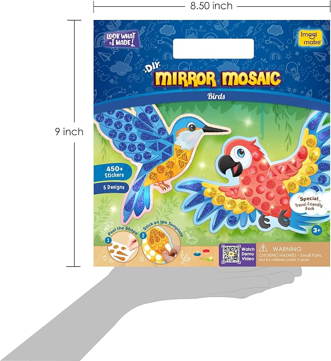 Imagimake Mirror Mosaic - Birds, 5 Templates, 450+ Stickers | Mess-Free Craft Activity, Screen-Free Creative Art Kit for Kids, Birthday Gift for Boys & Girls Ages 3,4,5,6,7 Years Old