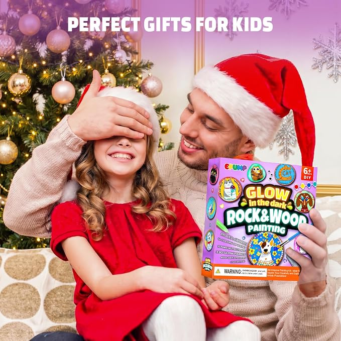 Rock & Wood Painting Kit for Kids Creative Arts & Crafts Set for Boys Girls | Paint wooden shapes and rocks with vibrant colors to create beautiful crafts, Perfect for birthdays classrooms and family fun