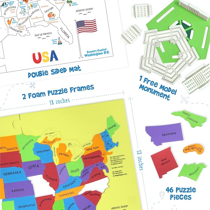 Imagimake Mapology - USA Map Puzzle, Learn 50 States, Shapes & Fun Facts | Educational Jigsaw Puzzle, Learn United States, Back to School Gift for Boys & Girls Ages 4,5,6,7,8,9,10 Years Old