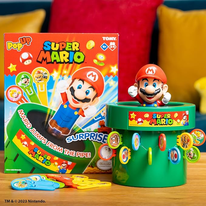 TOMY Pop Up Super Mario Family Action Game - 2-4 Players - Ages 4+ | Officially Licensed Nintendo Toys, Collectible Super Mario Toys, 3 Ways to Play, Recommended for Family Game Night
