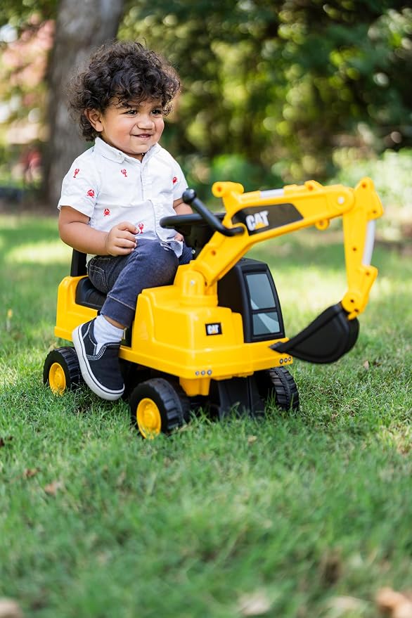 Best Ride On Cars CAT Excavator Push Car – Licensed Caterpillar Ride-On Digger Toy for Kids with Rotating Bucket & Under-Seat Storage – Construction Vehicle for Toddlers