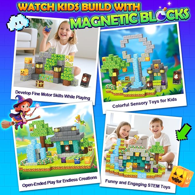 Magnetic Blocks - 100PCS 0.8" Building Cubes Mine Magnet World Craft Set | Sensory Autistic Kids Friendly Focus Toys - Magical Enchanted Playset, STEM Creative Toy Gifts for Ages 3-5 4-6 5-7 8-12