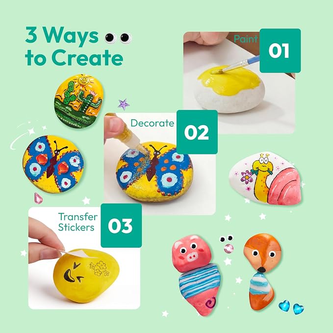 JOYIN Rock Painting Kit for Kids, Arts and Crafts for Girls & Boys Ages 6-12, DIY Supplies for Painting Rocks, Easter Craft Kits Art Set, Kids Birthday Christmas Presents, Family Indoor Activity