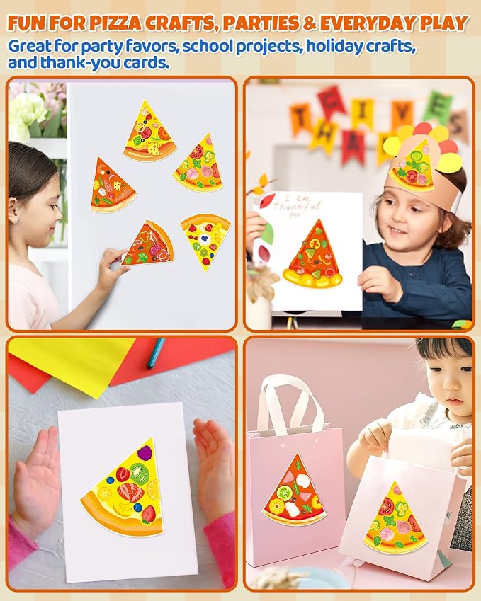 Aowplc 32 Sheets Make A Pizza Stickers for Kids, 8 Designs Mix 'n Match Pizza Crafts, Party Favors & Classroom Activities