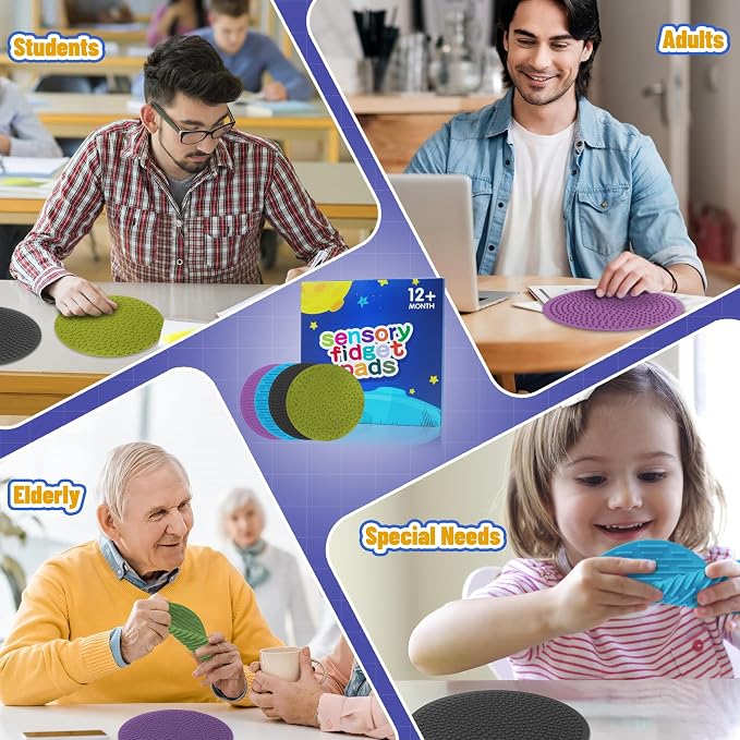 4PC Sensory Wall Fidget Toys for Toddler Baby 1-3 Classroom Must Have Sensory Mats for Kid Autism ADHD Quiet Silicone Tactile Pad Desk Toys Calm Down Item Mini Floor Tiles Fidget Autistic Special Need